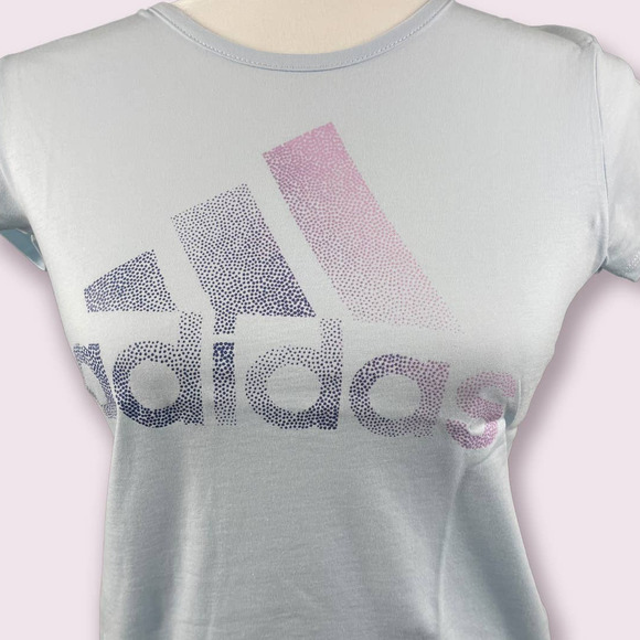 NEW Girls Adidas Light Blue Logo Short Sleeve Shirt Size: L14 - Picture 1 of 6